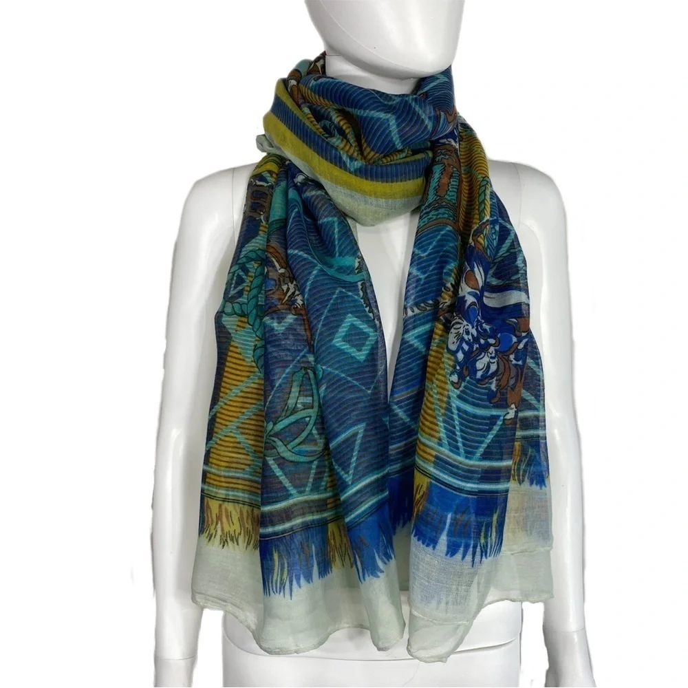 Colorful Blues, Cyan, & Yellow Scarf Wrap